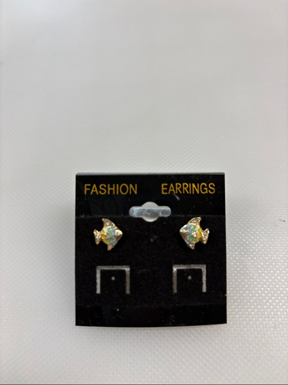 Gold Fish Stud Earrings with Iridescent Inlay